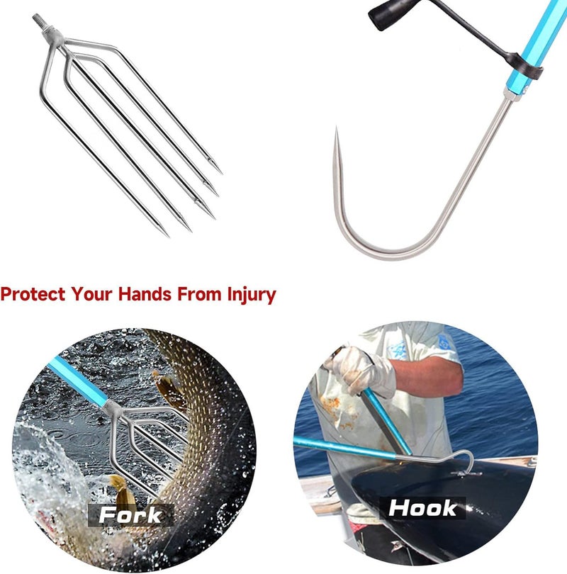 SAN LIKE SANLIKE Telescopic Fish Gaff with Stainless Sea Fishing Spear Hook Tackle, Soft Rubber Handle Aluminium Alloy Pole for Saltwater Offshore Ice Tool - Image 3